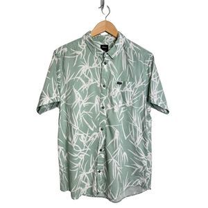 COPY - RVCA Shirt Mens Button Front Short Sleeve Green Size Large